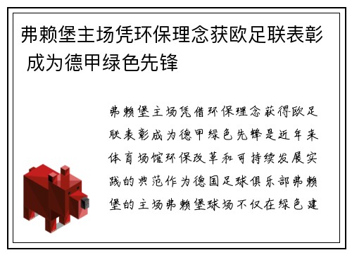 弗赖堡主场凭环保理念获欧足联表彰 成为德甲绿色先锋